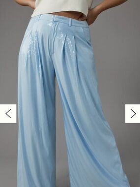 Anthropologie Baby Blue Wide-Leg Sequin Trousers